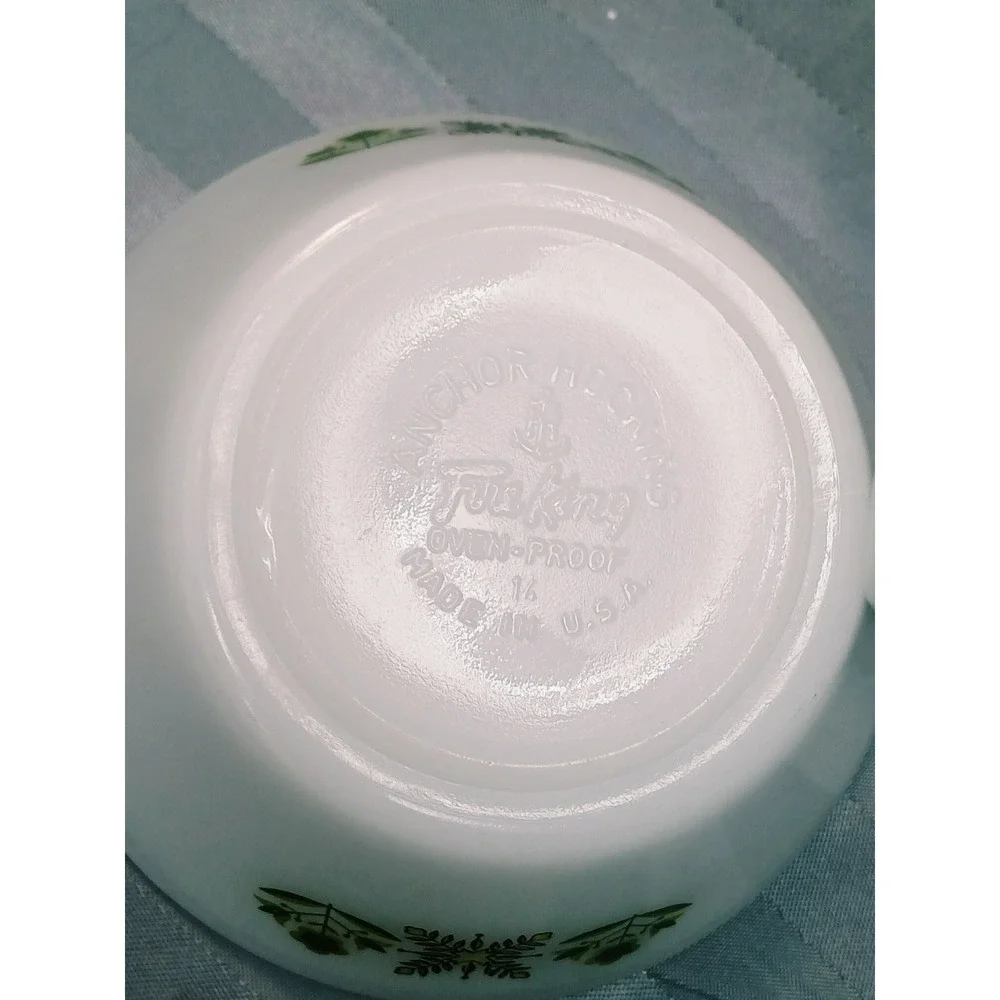 Vintage Fire-King Meadow Green Milk Glass Chili Soup Bowls with Handles Set of 2